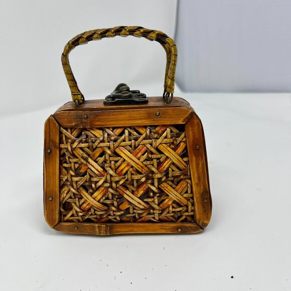 Mini Vintage Wooden and bamboo Purse Storage Case - Picture 7 of 11